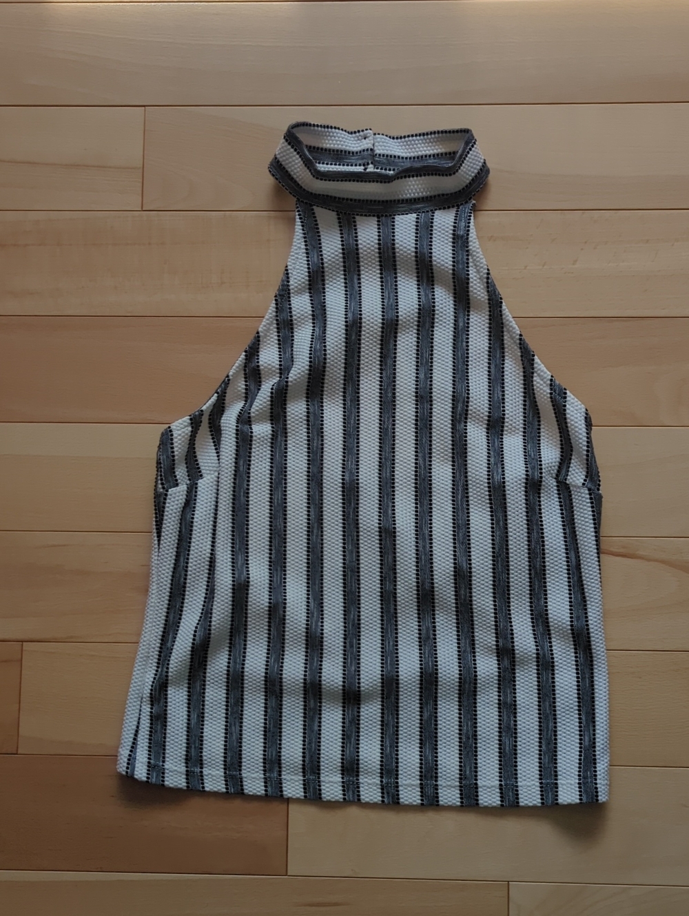 Striped High-Neck Women’s Crop Top - Black & White